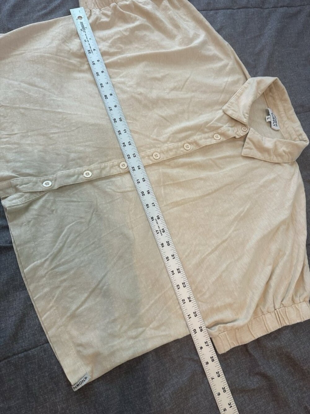 Known Supply 100% Organic Cotton Collared Boxy Crop Top Womens L Beige Oversized - Picture 3 of 7